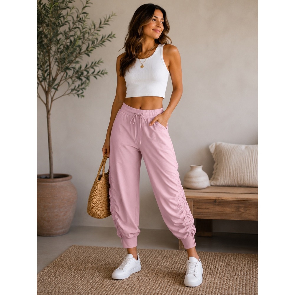 Athleta Trekkie North Ruched Jogger Pants Pink Mauve 6P Petite Hiking Travel